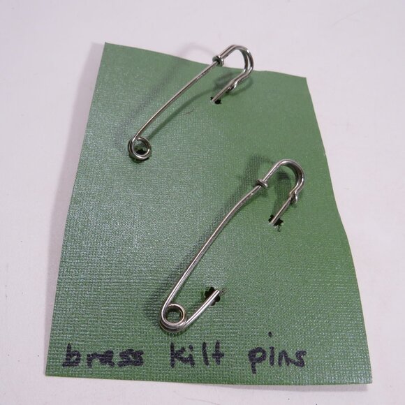 Silver Tone Brass (2) Kilt Pins Safety Pins  metal 3" x 3/4" long St Patricks - Picture 1 of 5